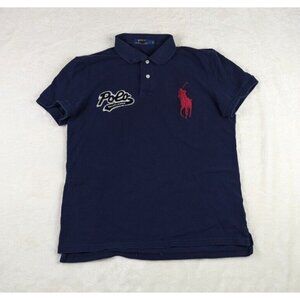 Polo Ralph Lauren Womens Large Big Pony Embroidered Short Sleeve Navy